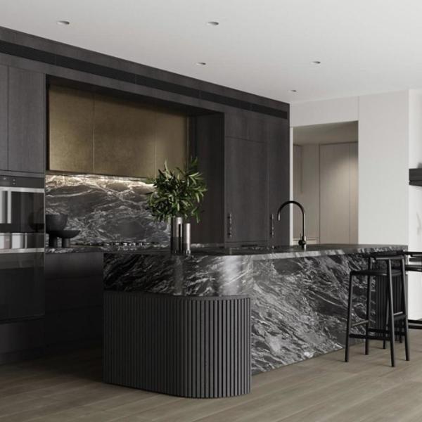 Customized Modern Gray Wood Grain Kitchen Cabinet High Quality 3D Automatic