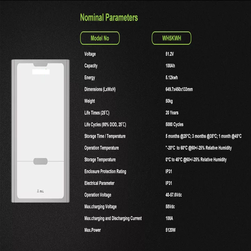 48V5KW Energy Storage Lithium Battery 4000 Cycles Off Grid Power Battery