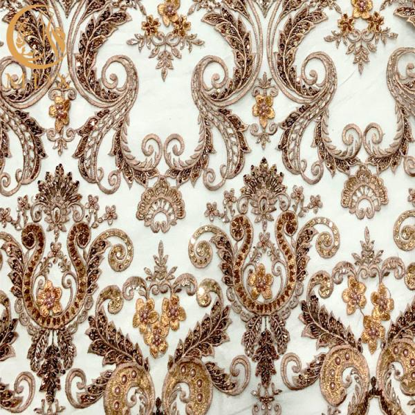 Buy cheap Eco - Friendly Applique Lace Fabric With Handmade Beads Embroidery from wholesalers