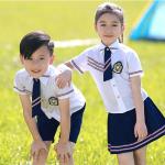 Square Collar Polyester Kids School Uniform White Short Shirt For Girls And Boys
