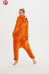 Women Tiger Onesie Pajamas , Tiger Adult Onesies Animal Head Hooded Embroidered