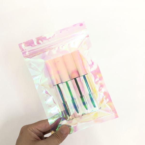 Custom logo zipper glittery silver shinny hologram zip lock gift plastic