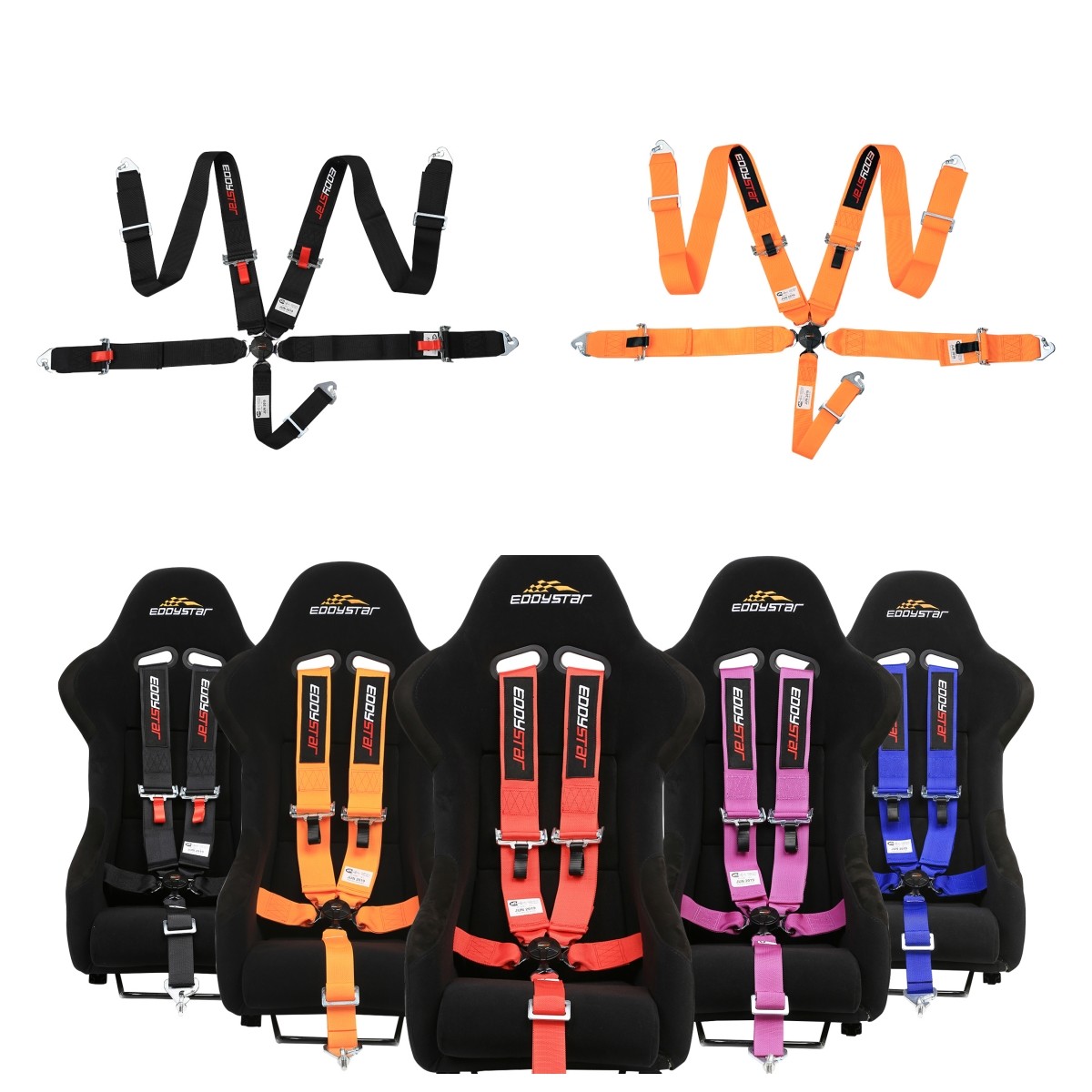 EDDYSTAR Nylon Drift Car Racing Seat Belt Orange Color 5 Point Seat Belt