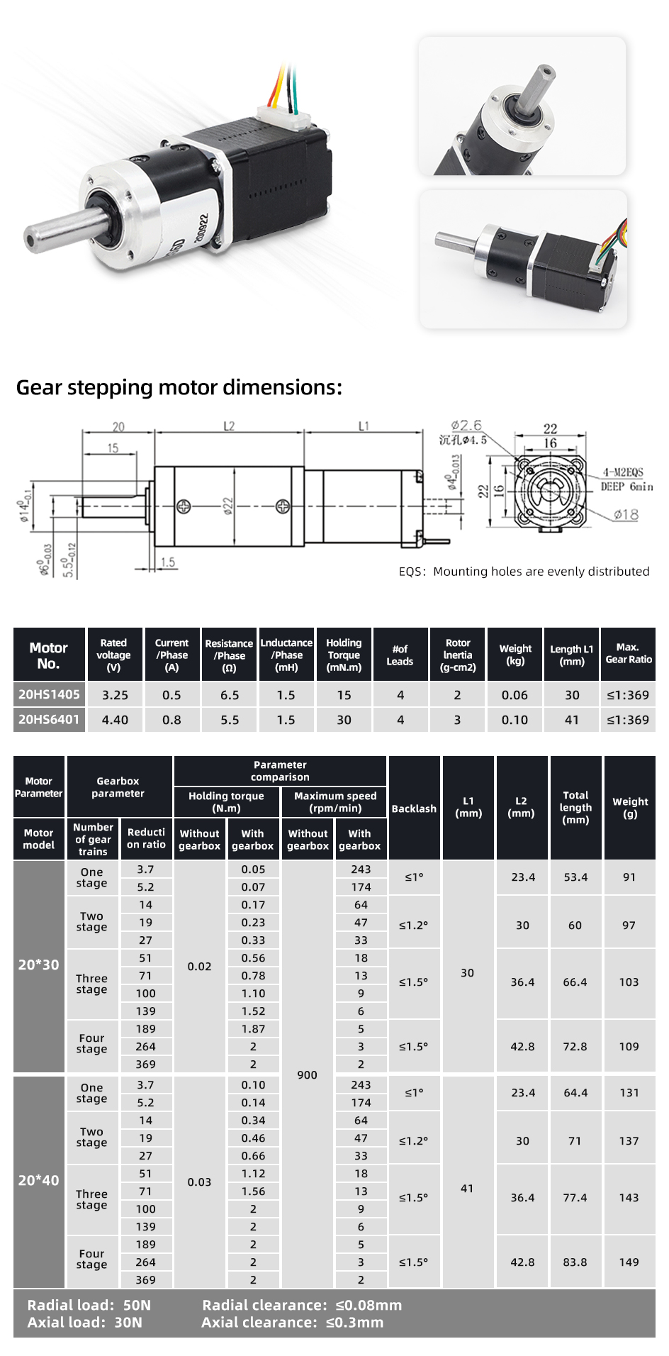 Nema 8 Planetary Gearbox Stepper Motor With Max.Ratio 1 369 and Bipolar Configuration