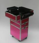 Three Layers Makeup Travel Case , Custom Pink Aluminum Makeup Trolley Case