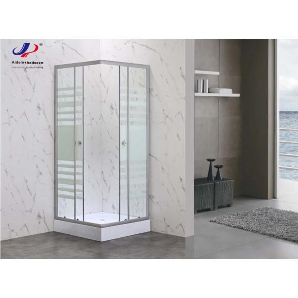 Durable Square Shower Enclosure With White Block Striped Glass And Aluminium Frame