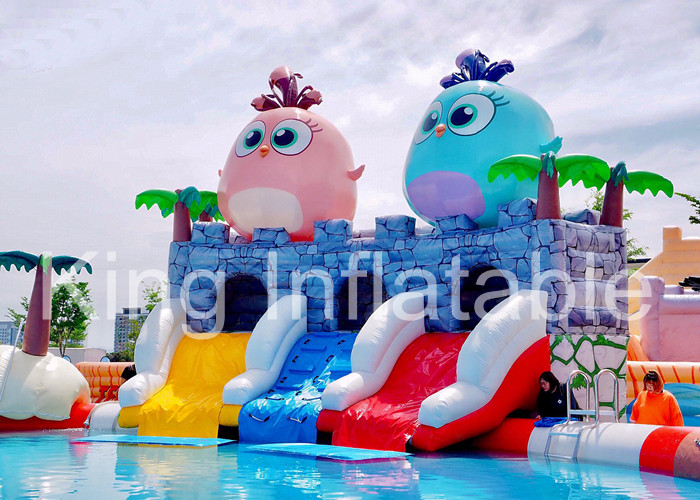 Outdoor Commercial Red Angry Bird Giants Inflatable Water Park With Slide