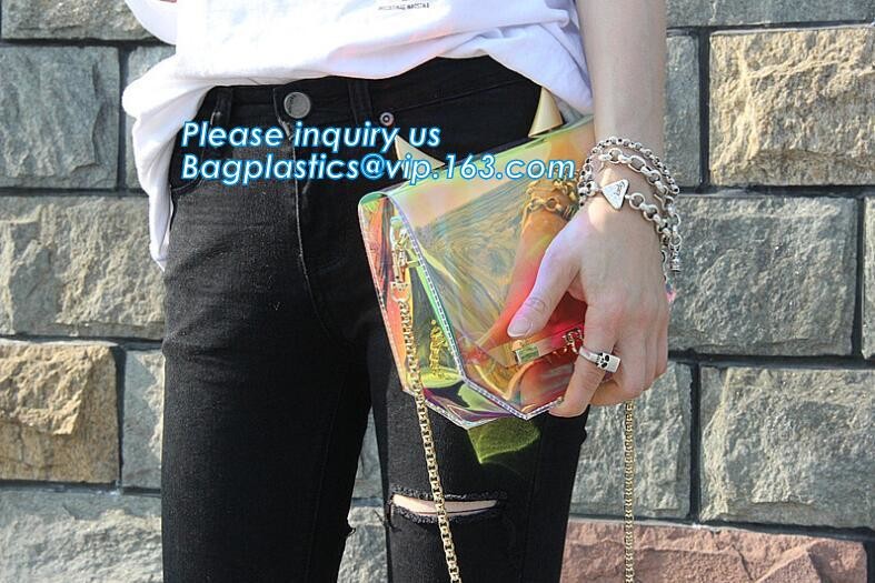 PVC shoulder bag/transparent tote bag, Clear PVC Tote Bag Beach Bag, pvc shoulder bag with golden chain, clutch, packs