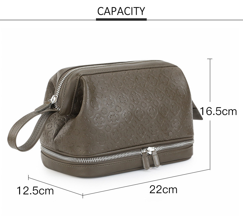 Travel Portable PU Leather Makeup Cosmetic Bag with Double Zipper
