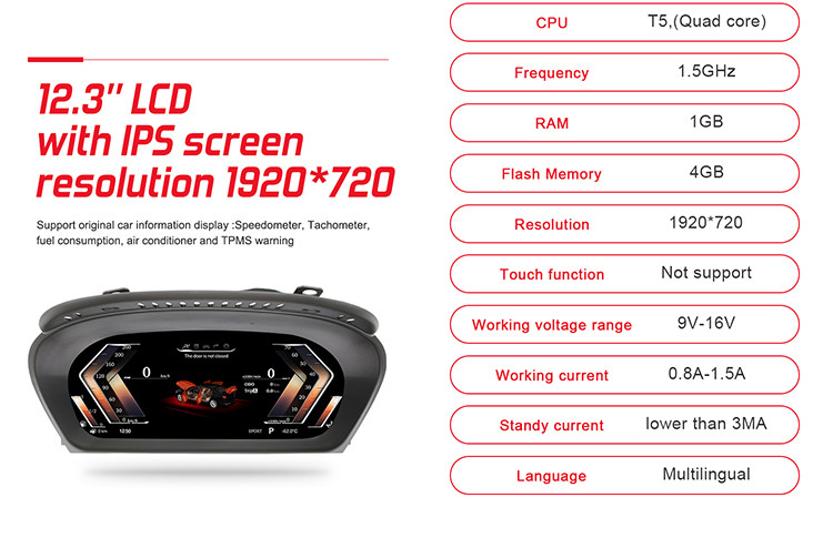 BMW X5 E70 Car Digital Instrument Cluster Multi Language With 1920*720 IPS Screen