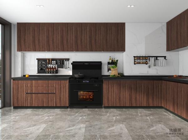 Buy cheap Luxury Stainless Modern Stainless Steel Kitchen Cabinets With Natural Wood Grain Finish - Customizable And Durableeel Modern Kitchen Cabinet With from wholesalers