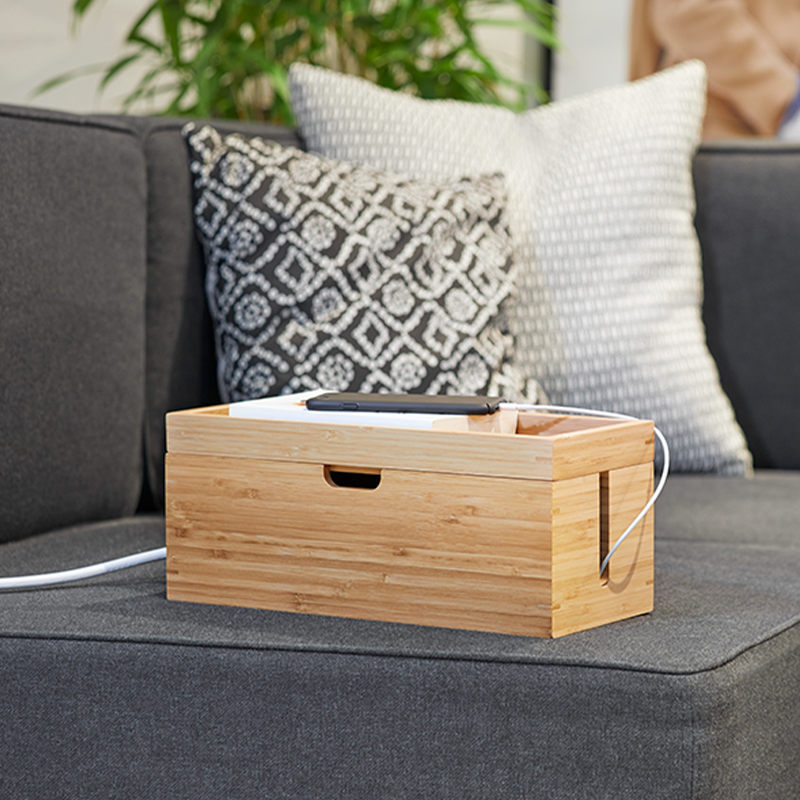 Convenient Bamboo Storage Box With Lid For Neatly Storing Cables 1-2KG 31.8x12.2x10cm