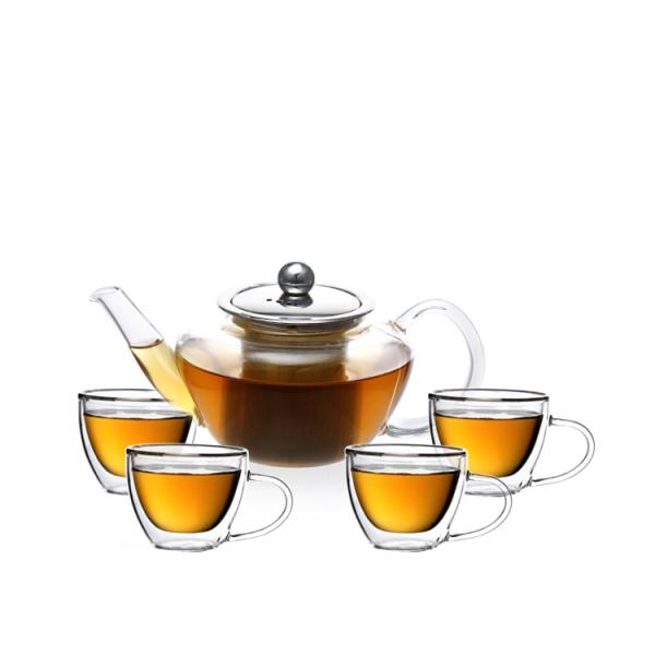 Buy cheap Glass Tea Set Glass Teapot Tea Infuser and 4 Double-Wall Insulated Glass Cups from wholesalers