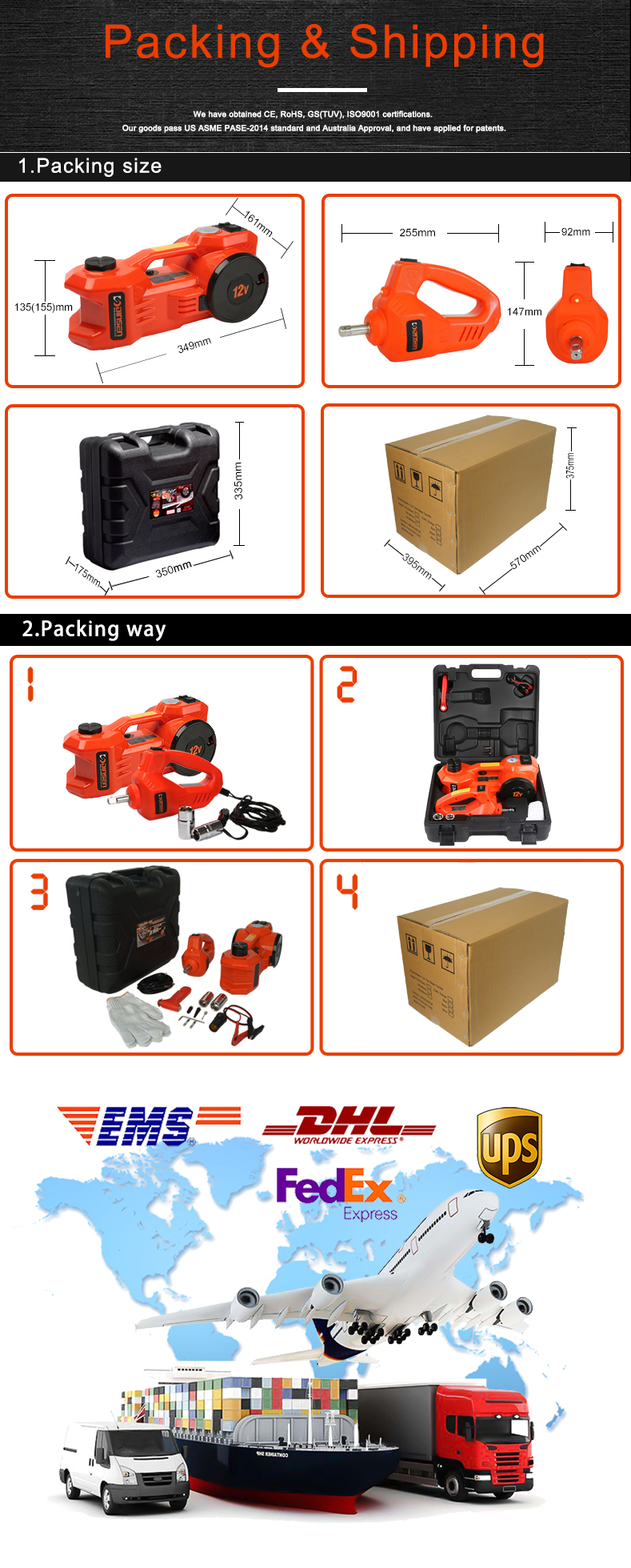 155mm Electric Jack & Impact Wrench Kit Set, 12 Volt Car Jack Kit With Valve
