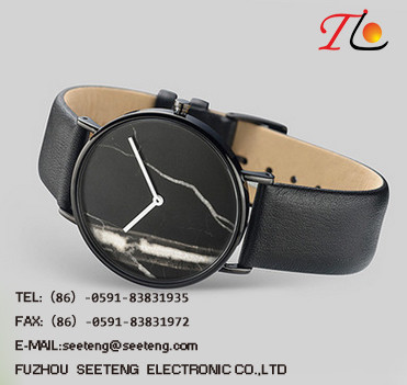 PU leather band square alloy case simple clean dial wrist watch for young men