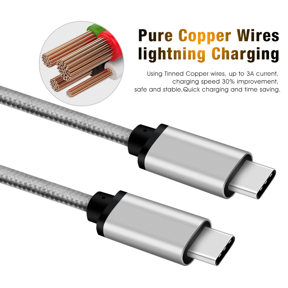 3 Feet Long USB Type C To Type C Cable , Silver C Port Cable ROHS Approved