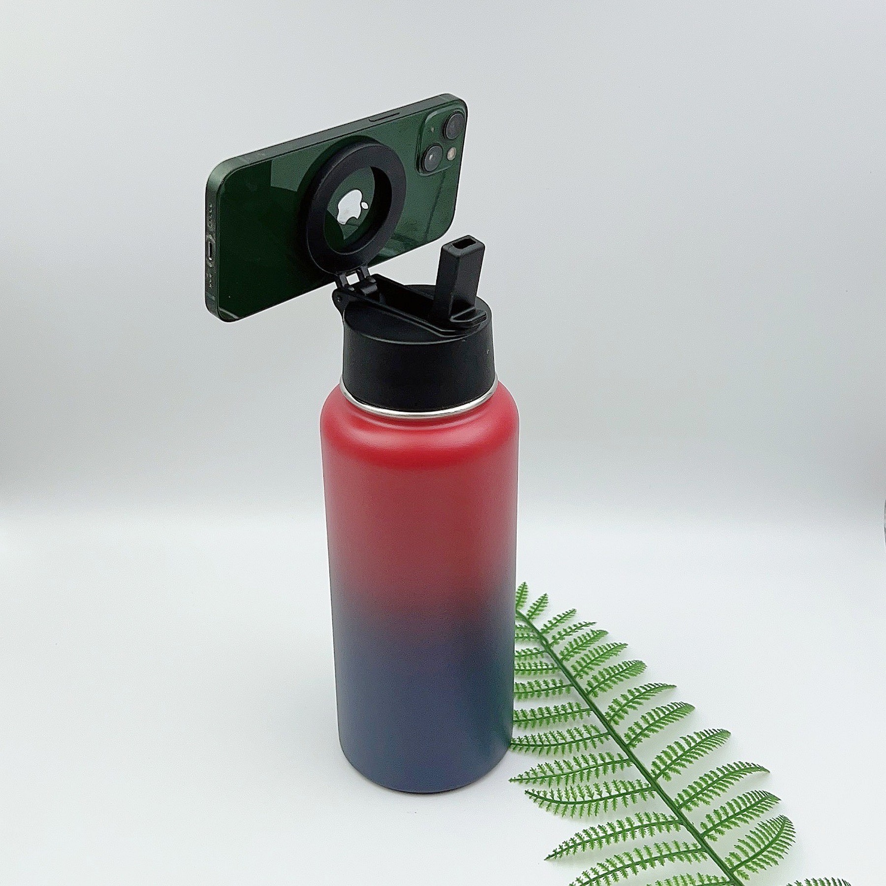 32oz Space Cup With Mobile Phone Magnetic Suction Cover, Stainless Steel Vacuum Wide Mouth Insulated Cup, Large Capacity
