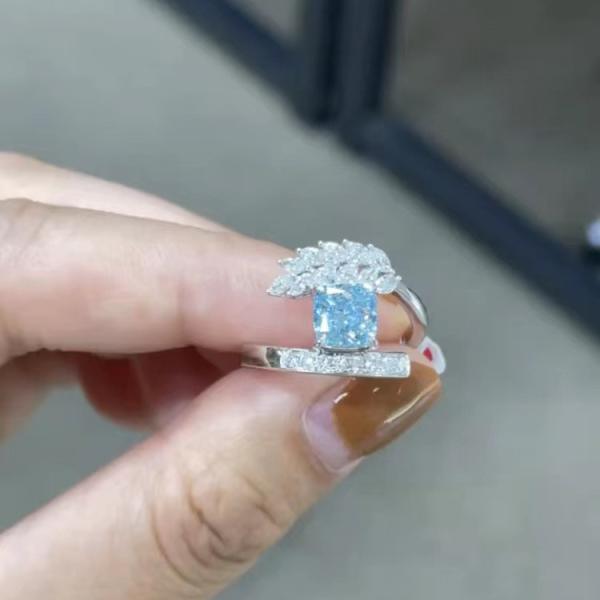 Buy cheap High Clarity Fancy Diamond Rings Blue Cushion Cut Wedding Ring from wholesalers
