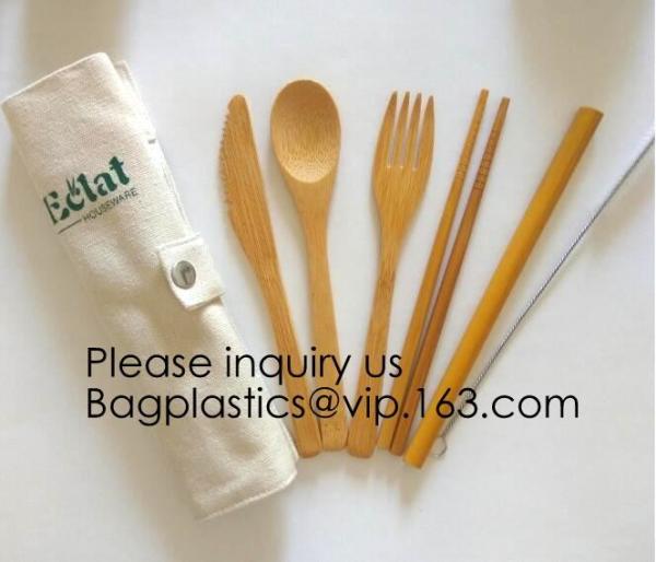 Buy cheap Eco friendly 5 Pieces Fork Knife Spoon Bamboo Disposable Cutlery Set Reusable Bamboo Cutlery Travel Set Bagease pack from wholesalers
