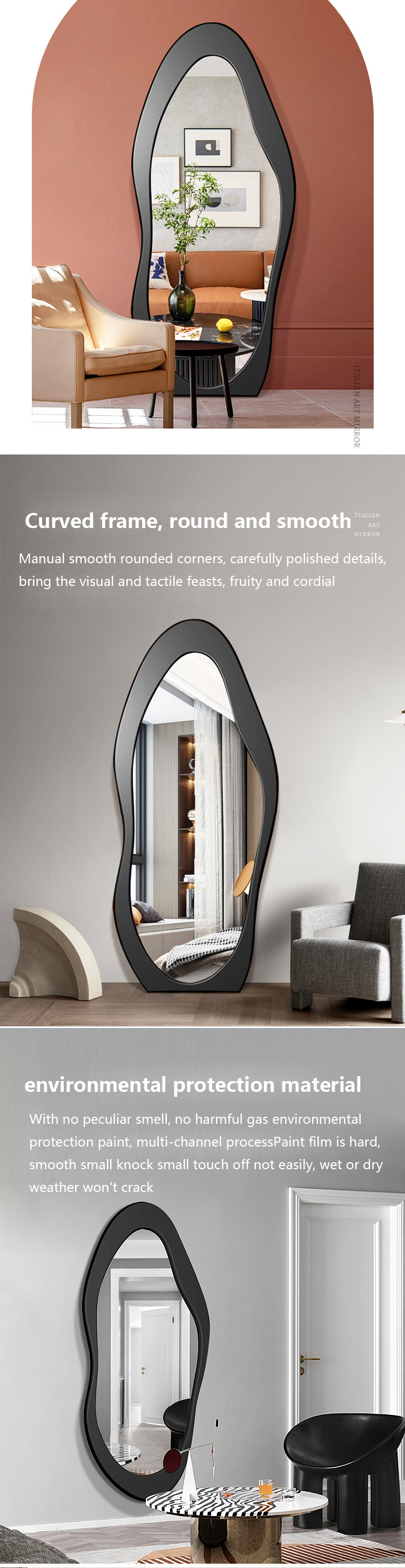 60x160cm Wooden Frame Freestanding Floor Mirror Black White