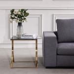 Unique design stanieless steel base tempered glass top end table square corner