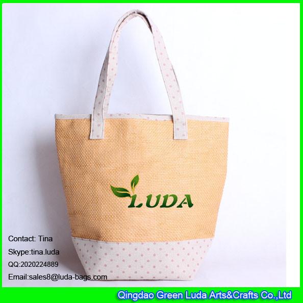 Buy cheap LUDA ladies handbag pink dots printed shoppig tote paper straw tote bag from wholesalers