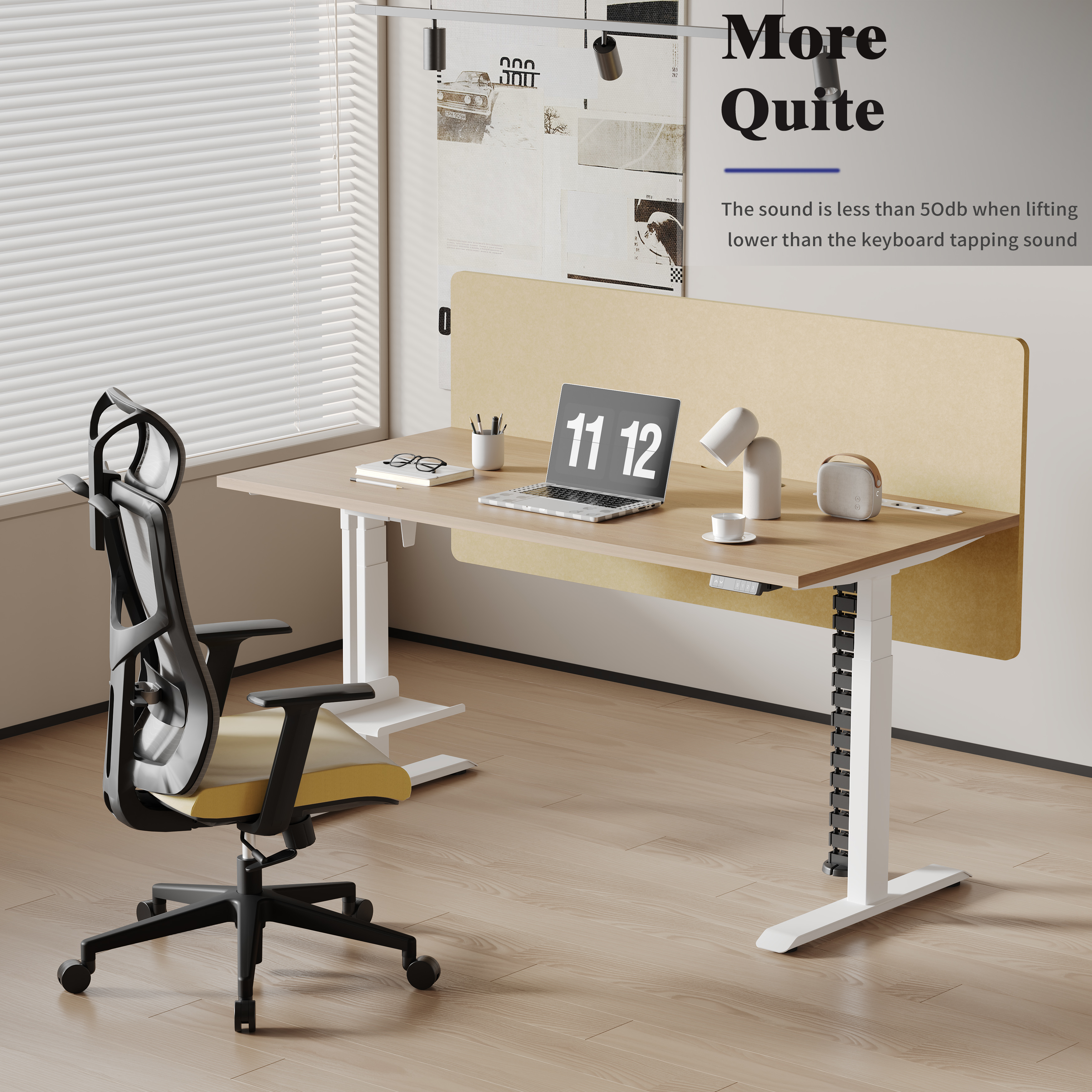 Modern Work Office Desk with Cable Management Uplift Standing Desk 355 Lbs Weight Capacity Modern Style