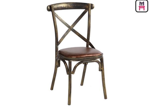 Buy cheap Wood Like X Back Stylish Metal Restaurant Chairs With Brown Leather Seats from wholesalers