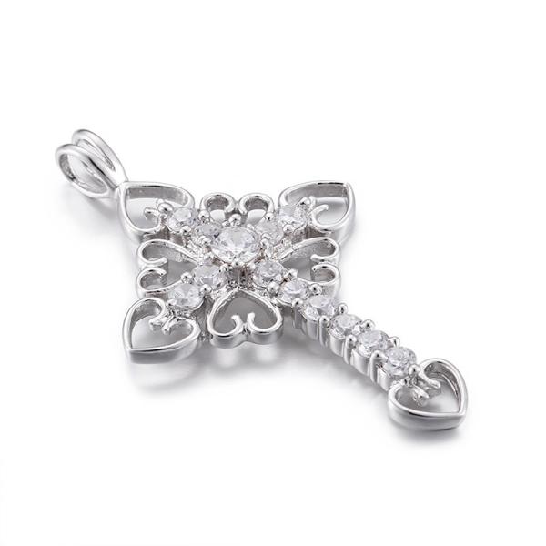 Buy cheap 2.0mm Silver CZ Cross Pendant 3.0g Sterling Silver Cubic Zirconia Heart Pendant from wholesalers