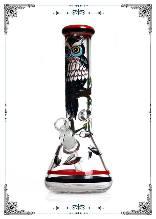 PHOENIX STAR Classic Smoking 7MM Beaker Glass Bongs With Owl Art On Glass