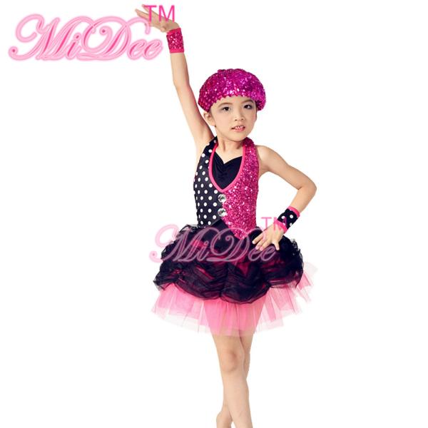 Buy cheap Black Polka Dots Hot Pink Sequin Glitter Dress Dance Costumes For Kids from wholesalers