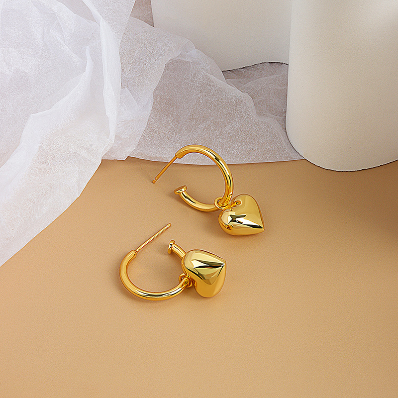 925 Sterling Silver Heart Shape Women Girl Hoop Earrings Brazilian Gold Plated Jewelry