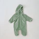 French Terry Beige New Born Rompers Baby Pocket Hooded Zip Up Jumpsuit
