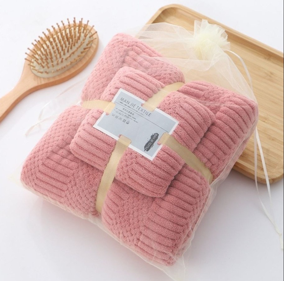 Custom Microfiber Quick Dry Plush Coral Fleece Soft Towel Set Hotel Bath Towels 250gsm