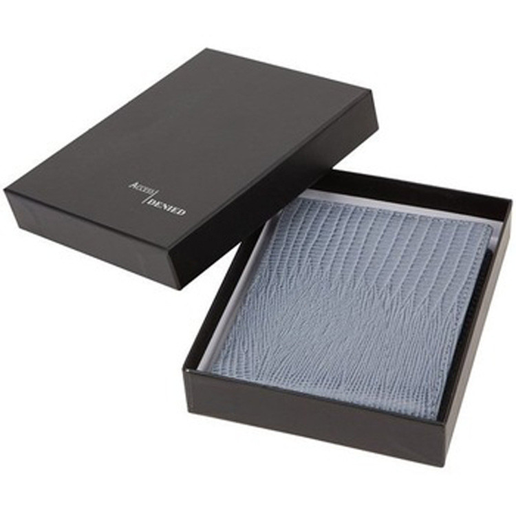 custom black textured wallet paper box luxury purse gift box rigid lid and base wallet box