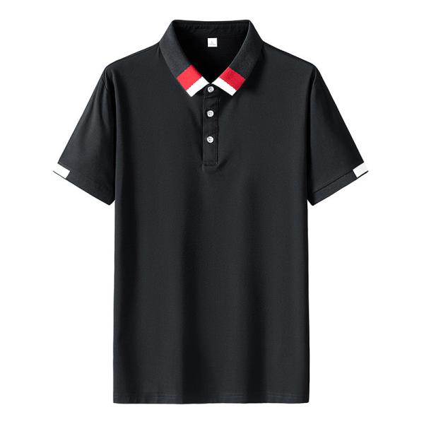 Leisure Embroidery Slim Fit Black T Shirt Mens Lapel POLO Shirts For Muscular