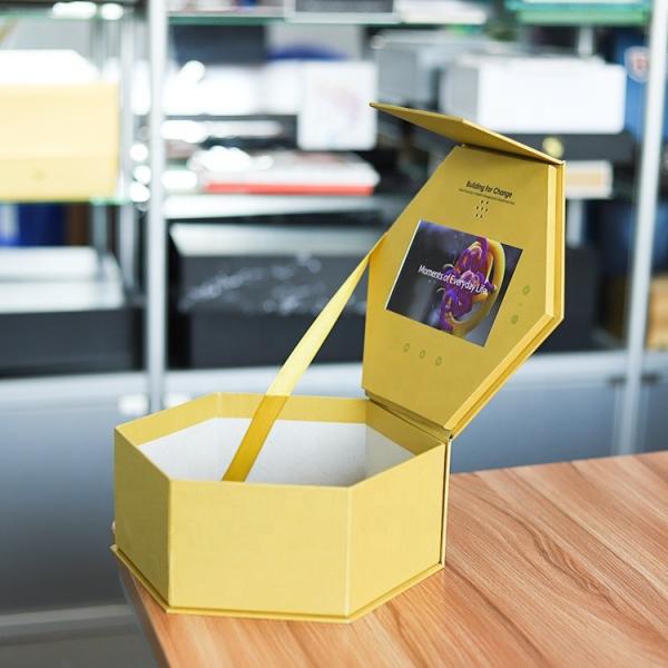 Buy cheap Professional Customization Golden Hexagon Video Packaging Box 7 Inch LCD Display Gift Box For Ring Flower Promotional from wholesalers