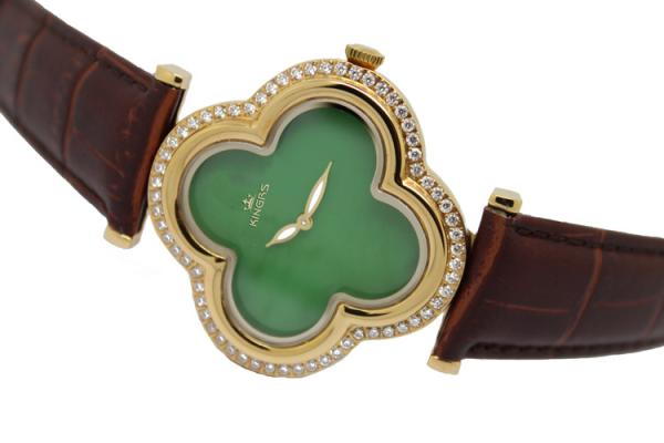 Quality Green background Stainless Steel Watches with stones on bezel ladies wrist watch leather band for sale