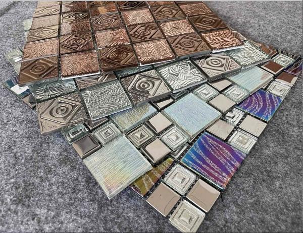 Buy cheap 17kg/Ctn 300X300mm Metal Glass Mosaic Tile Interior Wall Decoration AAA Electroplating from wholesalers