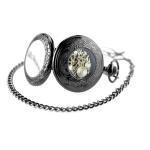 Pocket watch with automatic movement , Retro Vintage Smooth Black Quartz Pocket