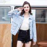 Spring Summer Sequin Nail Bead Loose Denim Jacket For Women