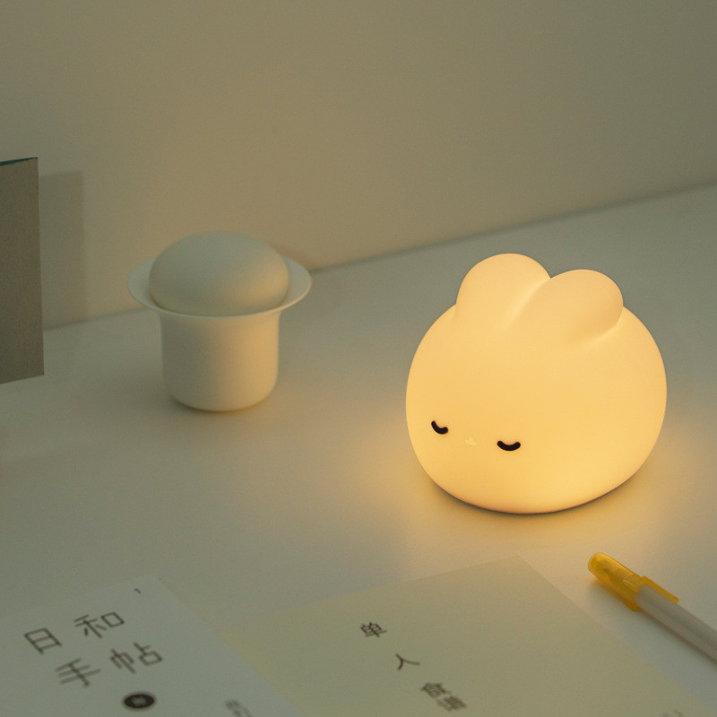 Rabbit Night Light For Kids Lamp Cute Lamp 16 Colors Tap Silicone Kids Night Light For Kids Night Light USB Rechargeable