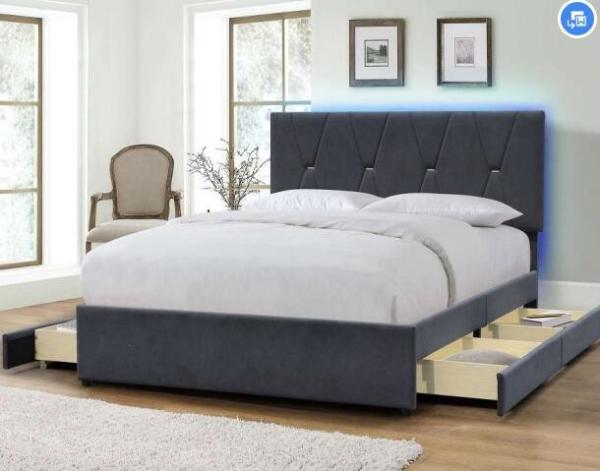Buy cheap Grey Velvet King Size Upholstered Bed Frame High Headboard With Drawers from wholesalers