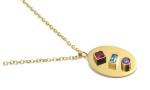 Trendy 14k CZ Gold Jewelry Tricolor Gemstone Tag Pendant Necklace