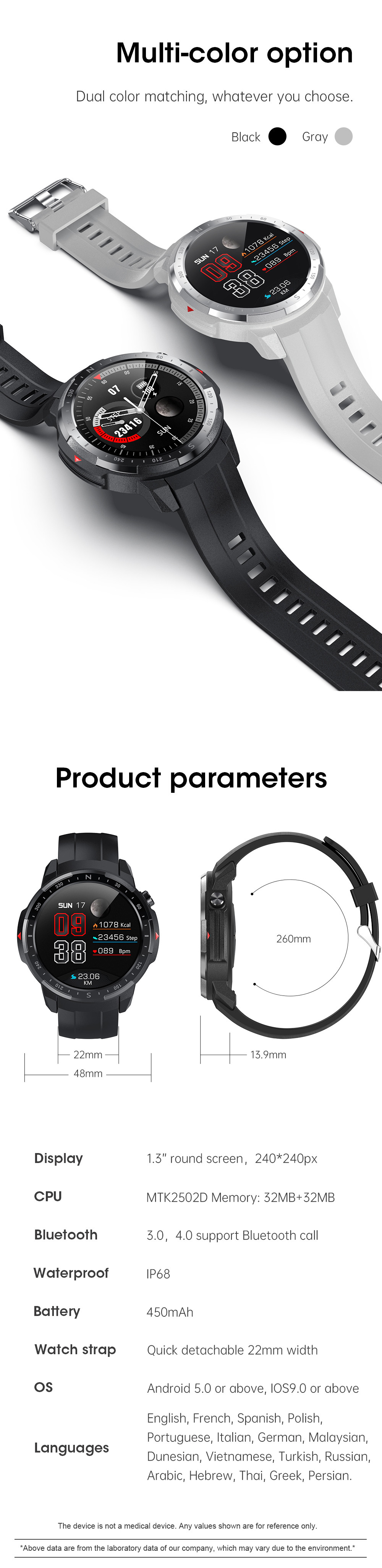 IP68 Waterproof 200mAh Heart Rate Monitor Smartwatch For IOS Android Phone