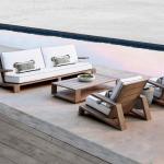 Natural Teak Wood Garden Sofa Set Outdoor Courtyard Long Coffee Table Furniture