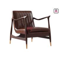 Buy cheap Brown Leather Single Sofa Chair Ash Wood Frame With Copper Feet 73 * 68 * 85cm product