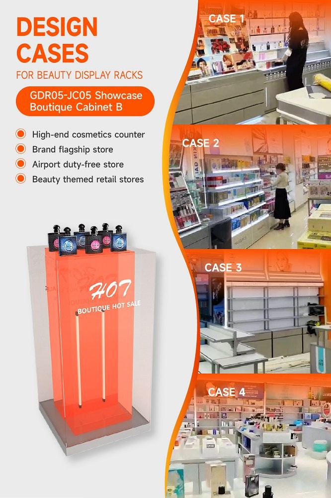 GDR05-JC05 Makeup Display Rack with 3mm Orange Semi-Transparent Acrylic Assembled Box for Fashion Boutique