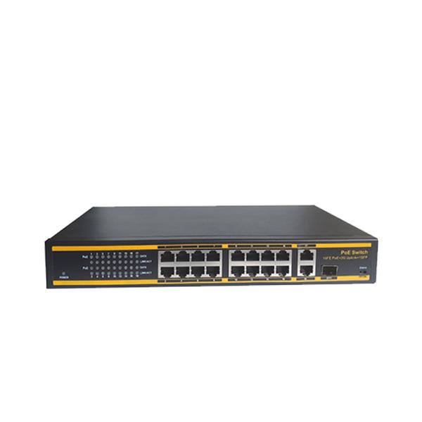 10/100Mbps PoE Ethernet Switch 16 Port 250W With 2*10/100/1000 Mbps Uplink Port