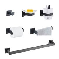 Buy cheap Modern Square 6 Piece Bathroom Hardware Kits Matte Black Towel Bar Set product